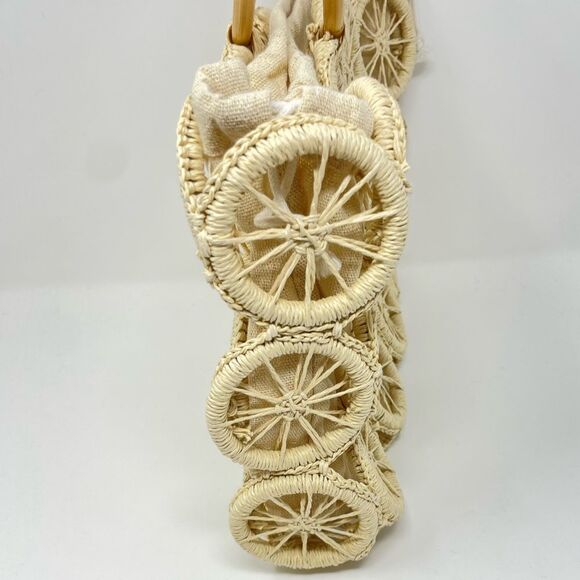 Multi Circle Summer Beach Bag Tote Orange Slice Open Lined Natural Round Handles - Picture 4 of 10